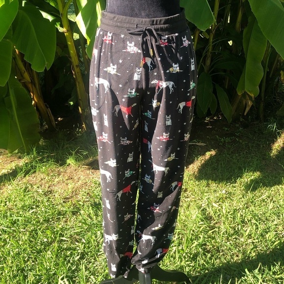 Secret Treasures Plush Black Drawstring Pajama Pants Holiday Dog Pattern S - Picture 3 of 7
